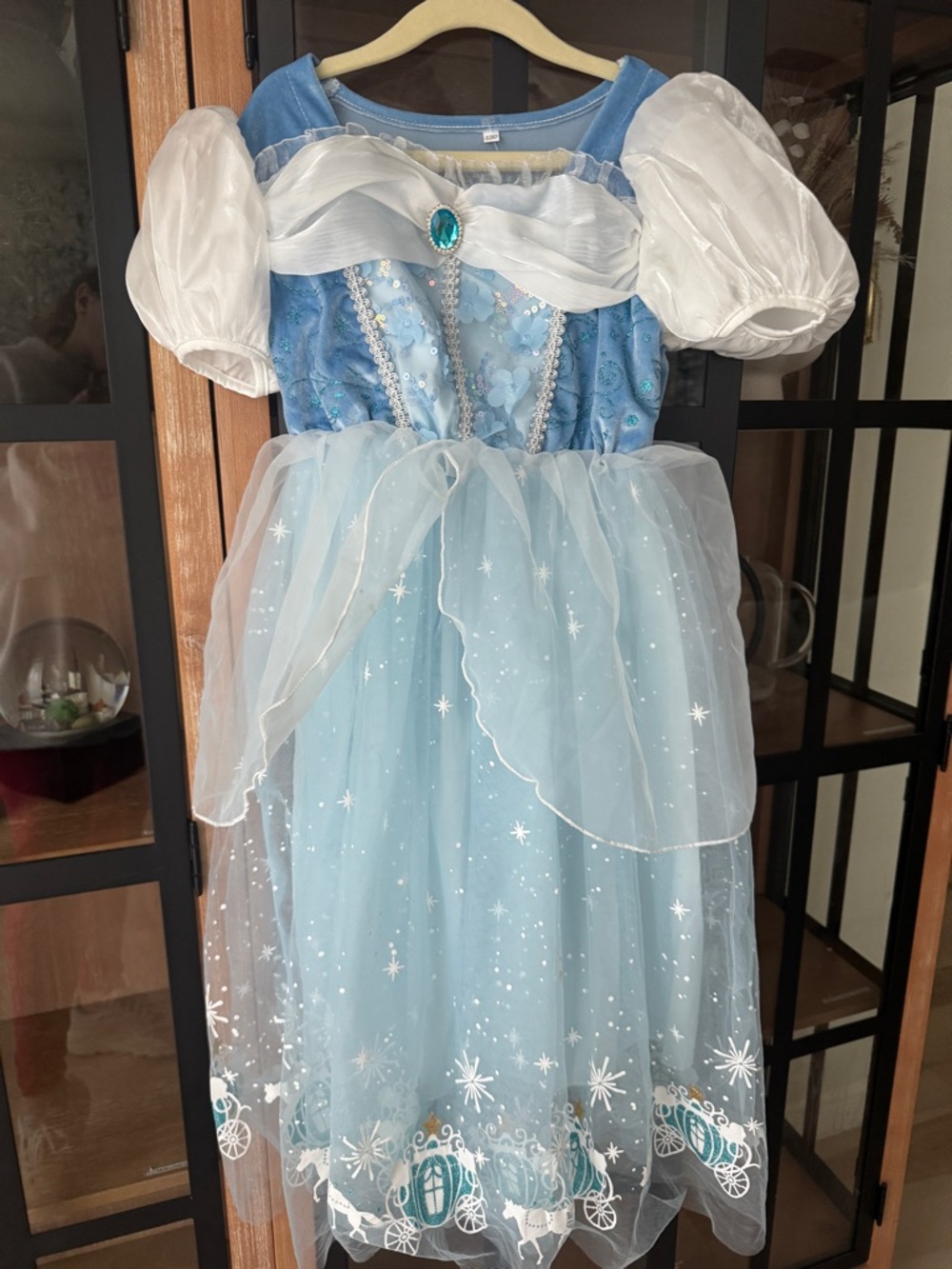 Cinderella princess costume disney halloween long dress glitter tulle gown